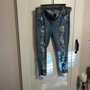 Torrid HEAVILY Distressed Blue Straight Leg Classic Jeans